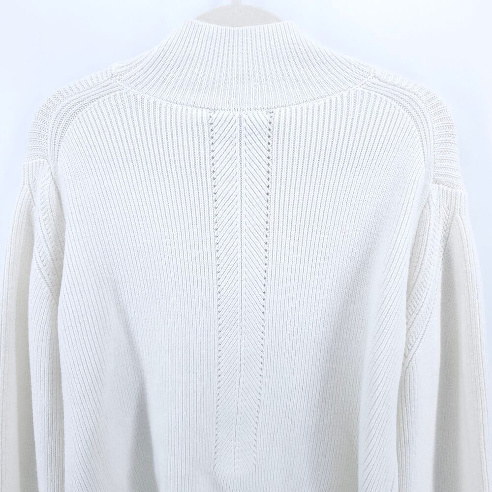 French Connection White Polymide Crop LaceKnit MockNeck Sweater Balloon Sleeve M - Picture 9 of 11